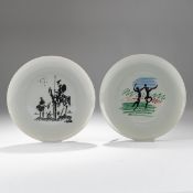 Pablo Picasso (nach), Zwei Teller 'Don Quijote' und Tänzer in Landschaft, 1970