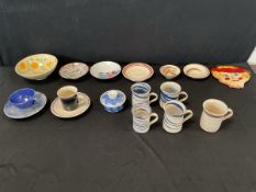 A collection of Belford Pottery and other studio pottery ceramics - bowls, mugs, a floral jam