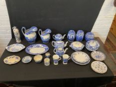 Miscellaneous blue & white ceramics - Copeland ewers, Cauldon, covered tureens, Spode, Adams, Maling