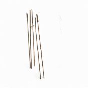 Group of five Zulu war spears on wooden shafts.