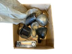 Group of vintage motoring lamps and accessories (1 box)