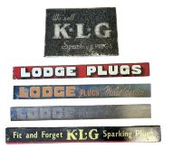 Group of five KLG and Lodge Spark Plugs tin advertising signs (5)