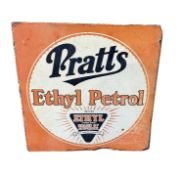 Original 1920s Pratts Ethyl Petrol doubled sided enamel advertising sign, by Stocal Burton & B'ham,