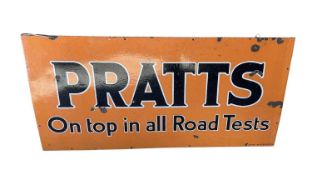 Original 1930s Pratts 'On top in all Road Tests' enamel advertising sign, by Chromo, Wolverhampton,