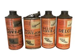 Collection of four assorted vintage Delco-Lovejoy oils and lubricants in tins (4)