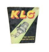 Original 1930s KLG 'The Fastest Plug on Earth' cardboard advertising sign with easel support, 38 x 2