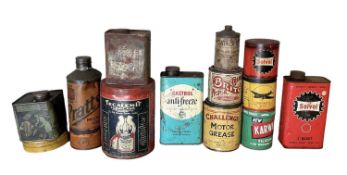Collection of thirteen assorted vintage oils and lubricants in bottles and tins to include Pratts Mo