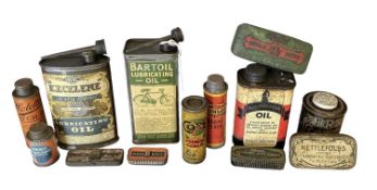 Collection of fourteen assorted vintage cycle oils and lubricants in bottles and tins to include Dun