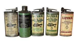 Collection of five assorted vintage Luvax oils and lubricants in tins (5)