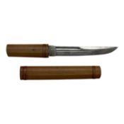 Antique Japanese tanto dagger, the steel blade signed with character marks, in wooden sheath with ba