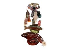 Collection of multicoloured Swedish Kosta glass fish and birds