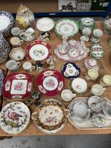 Group of decorative china, including Dresden vase, Limoges exotic bird plates, dressing table set, e