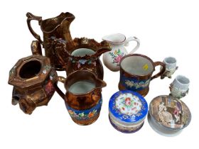 Group of copper lustre and other china