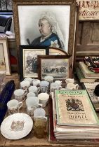 Collection of Victorian and later Royal commemoratives including portrait of Queen Victoria, mugs an