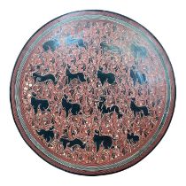 Indonesian papier mâché box with fitted inner trays, decorated with animals