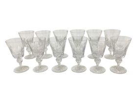 Set of thirteen Kinver Crystal cut glass white wine glasses.