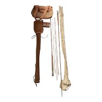 Hardy Perfection Palakona split cane fly rod, another, both in canvas bags, Hardy leather fly wallet