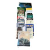Lot vintage car books including 'The history of English Racing Automobiles Limited' in slip case and