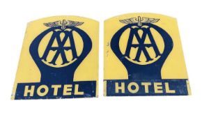 Pair of large vintage Perspex AA Hotel signs, each measuring approximately 57.5 x 49cm (2).