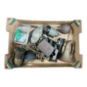 Group of car horns (some incomplete), various car fittings including door handles and other items, (