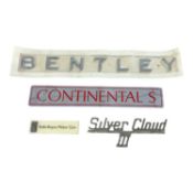 Bentley Continental S badge and three other Rolls - Royce and Bentley badges, (4).