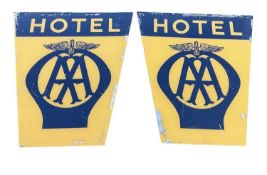 Pair of large vintage Perspex AA Hotel signs, each measuring approximately 53 x 47.5cm (2).
