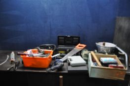 FIVE TRAYS CONTAINING TOOLS including a Bosch Jigsaw (PAT pass and working), a Bosch cordless