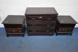 A REPRODUCTION MAHOGANY CHEST OF THREE DRAWERS, width 84cm x depth 47cm x height 76cm, along with