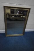 A MODERN GILT WOOD RECTANGULAR BEVELLED EDGE WALL MIRROR, 112cm x 72cm, condition report: overall