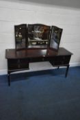 A STAG MINSTREL DRESSING TABLE, with a triple dressing mirror, fitted with five assorted drawers,