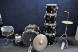 A PEARL EXPORT AND OTHER DRUM KIT comprising of Pearl 22x16in kick drum, a Premier bass pedal, a