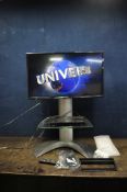 A PANASONIC TX-32ES503B 32in SMART TV with remote, detached stand, a glass and aluminium stand and a