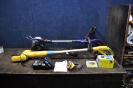 A SPEAR AND JACKSON CORDLESS STRIMMER with charger and one battery and a Gloria cordless multi brush
