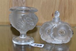 TWO PIECES OF LALIQUE CRYSTAL GIFTWARE, comprising the base of a table top lighter, featuring the '