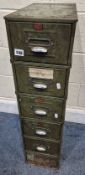 VETERAN SERIES, SIX GREEN PAINTED INDUSTRIAL INTERCONNECTING INDEX DRAWERS, each unit width 22cm x