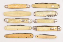 TEN ASSORTED POCKET KNIVES, one fitted with an additional cork screw remover (condition report: used