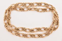 A 9CT YELLOW GOLD FANCY CURB LINK CHAIN NECKLACE, fitted with a lobster clasp, approximate length