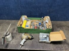 A TRAY CONTAINING PNEUMATIC TOOLS, including a Norgren impact wrench, a Chicago Pneumatics sander,
