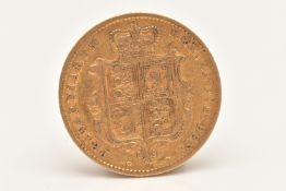 A YOUNG VICTORIA 1865 GOLD HALF SOVEREIGN COIN, approximate diameter 19.1mm, shield back,