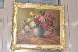 LIONEL TAYLOR (20TH CENTURY) FLORAL STILL LIFE, a mid-century table top still life study of roses in
