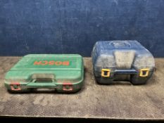 A PERFORMANCE POWER PRO 18V CIRCULAR SAW, in case with two batteries and charger and a Bosch 12v