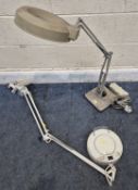 TWO INDUSTRIAL ANGLEPOISE LAMPS, condition report: both untested, marks, scuffs, would benefit