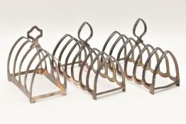 THREE SILVER TOAST RACKS, each with a full silver hallmark for Birmingham and Sheffield, approximate