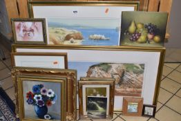 A SMALL QUANTITY OF LATE 20TH CENTURY PAINTINGS, to include two Tim Nash watercolour coastal