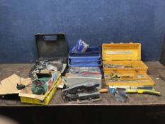 A COLLECTION OF POWER AND HAND TOOLS, including a Bosch jigsaw, a Performance Power drill and sander