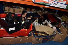 SEVEN BOXES OF ASSORTED CLOTHES AND ACCESSORIES to include assorted belts, bow ties, hand bags to