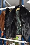TWO FUR JACKETS, STOLE AND SCARF, comprising a dark brown-black fur jacket, approximate size 10-