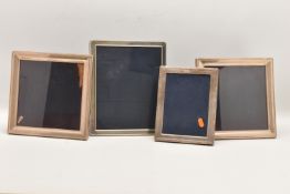 FOUR SILVER FRONTED PICTURE FRAMES, two frames measures approximately 250mm x 250mm, one frame