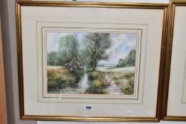 TERRY HARRISON (1951-2017) CANAL PATH AND BRIDGE, a landscape depicting a view along a canal, signed