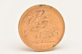 AN EDWARD VII FULL GOLD SOVEREIGN COIN, dated 1904, possibly Perth Mint slightly rubbed, approximate